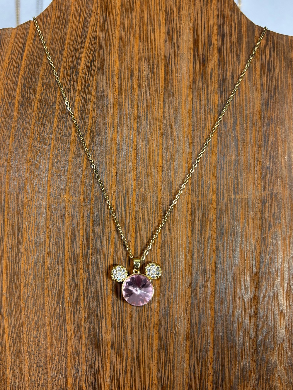 Gold-Tone Pink Disney Crystal Pendant Necklace